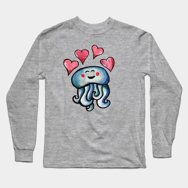 Jellyfish love hearts Long Sleeve T-Shirt by bubbsnugg